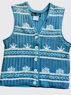 Vintage Embroidered Sweater Vest Cottagecore Button Front Jaime Lamour